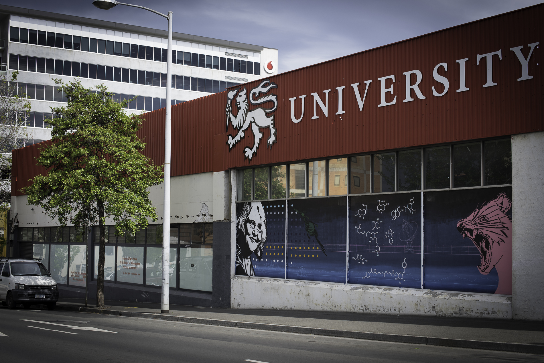 A mural painted on the side of a building that shows a stencil of a woman and a Tasmanian devil